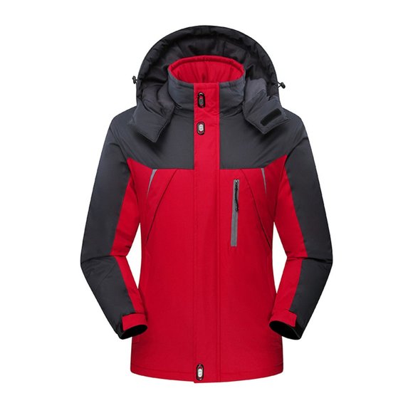 Ski Jacket Waterproof Windproof Snow Jacket Hooded Mens Womens Red & Gray - Picture 6 of 15